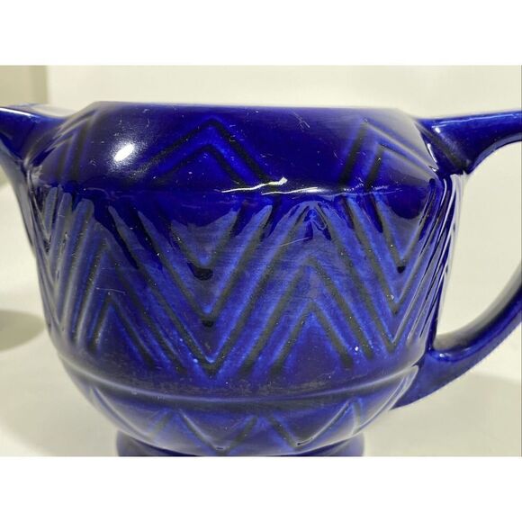 Vintage Hall? Pottery Cobalt Blue Diamond Quilted Coffee Tea Pot Mid Century MCM - Picture 12 of 12